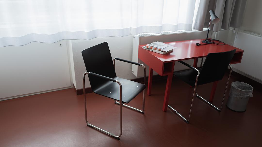Chairs, bright red table